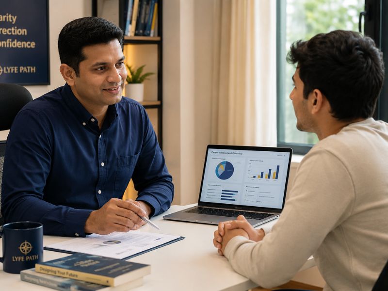 A career counsellor conducting a 1:1 debrief session with a client — the value of personalised career guidance