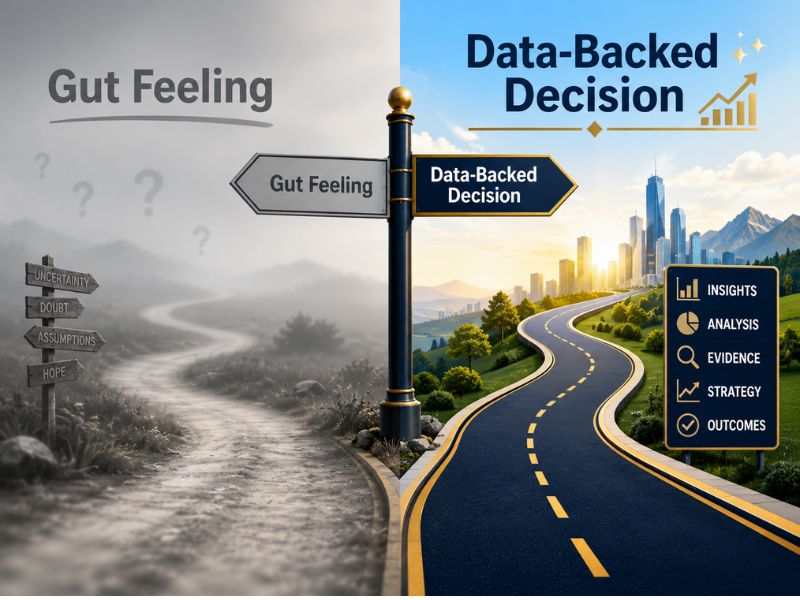 Two career paths — one based on gut feeling, one based on psychometric data — illustrating the value of career counselling