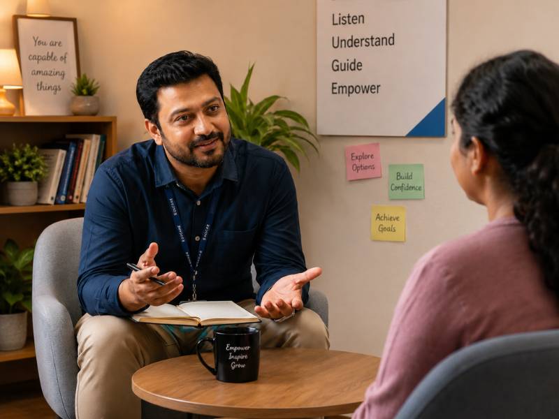 Luke in a 1-on-1 career counselling session with a student — Lyfe Path career guidance India