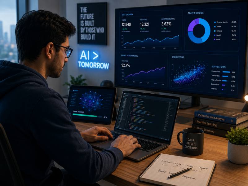 Professional working in AI and data technology environment — future-proof career in India