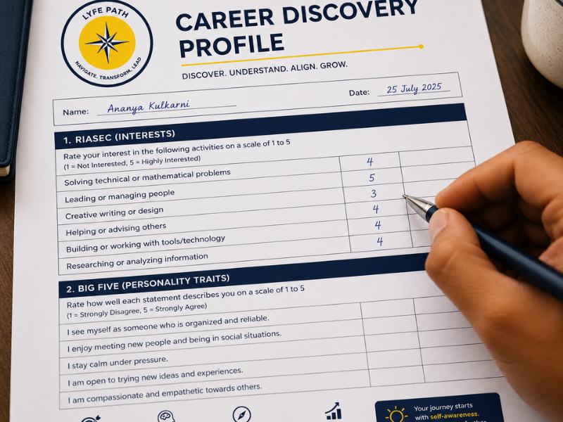Completed psychometric self-assessment used to prepare for career counselling